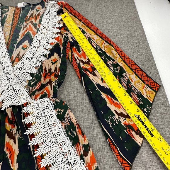 SHOP WTD Romper Crochet Detail Lightweight Medium Low V-Neck Wide Sleeves - Picture 6 of 12